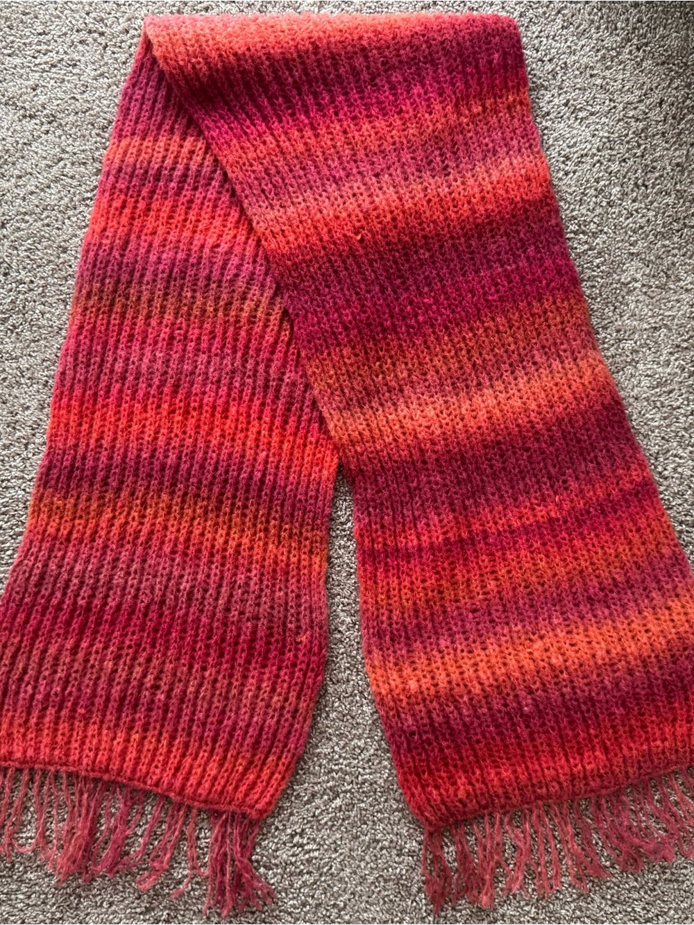 Vibrant Red and Orange Gradient Knit Scarf